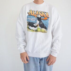 Vintage '90s Hanes Alaska Puffin Graphic Sweatshirt White 90s Tourist Outdoor XL